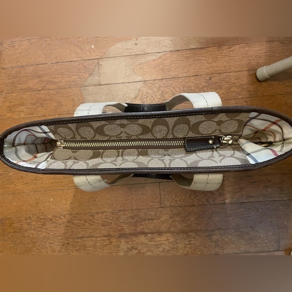 COACH Chelsea Heritage Stripe bag, beige and brown leather vintage - Picture 6 of 7